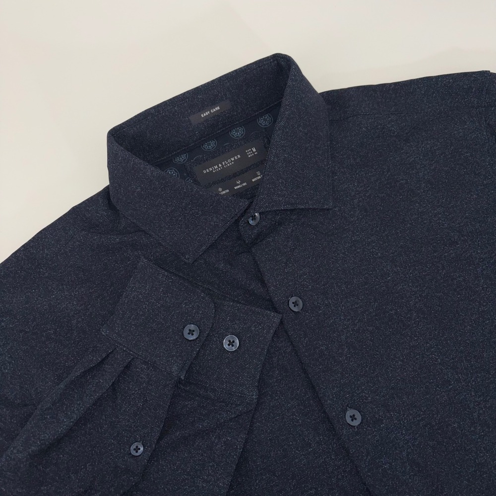Denim & Flower Ricky Singh Mens Navy Blue Stretch Button Down Shirt Medium M